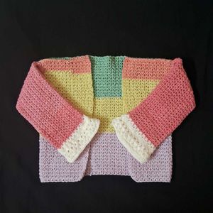 Handmade Crochet Color Block Cardigan