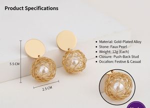 Elegant Gold Caged Pearl Drop Earrings
