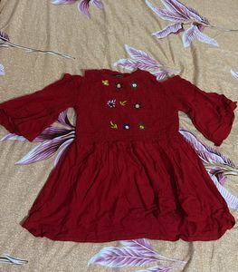 Red Embroidered Off-Shoulder Dress