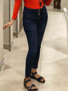 High Waist Dark Blue Skinny Fit Jeans