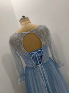 Elegant Light Blue Floral Dress