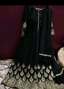 New Black Gawn With Afgani Pant and Frill Duppta