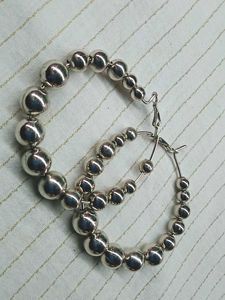 Silver Beaded Hoop Earrings