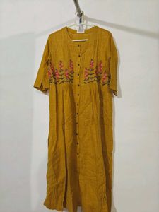 Floral Embroidered Mustard Dress