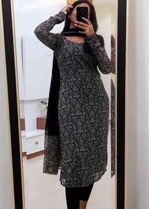Black designer chiffion kurti set