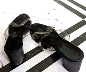 Black &amp; Clear Slip-On Sandals