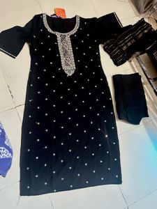 Black Embroidered Kurti Set