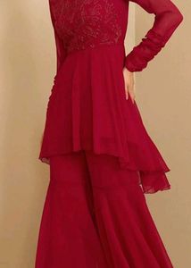 Maroon Embroidered Kurta Set