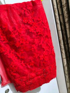 Fancy Beautiful Red Saree With Blouse
