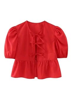 Red Peplum Tie-Front Top