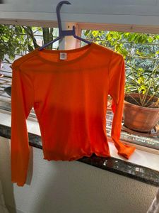 Orange Ribbed Long Sleeve Top