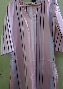 Women Striped Crepe Calf Length Straight Kurta Lig