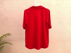 Red Button-Down Short Sleeve Top