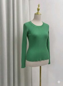 Green Ribbed Long Sleeve Top