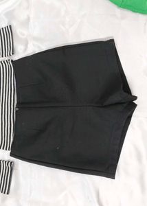 Striped Top &amp; Black Shorts Set
