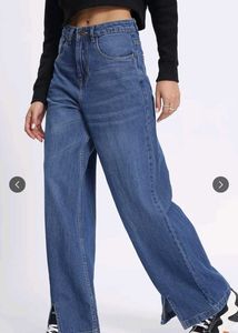 fwd glitchez Women Slit Hem Baggy Wide Leg Jeans