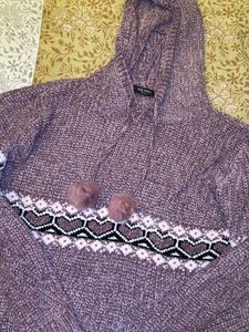 Casual Woolen Top With Hoodie