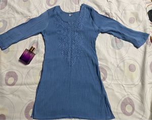Blue Cotton Short Kurti