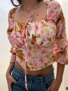 Floral Off-Shoulder Tie Top