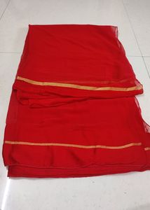 Red Chiffon Saree Soft Freebie Including