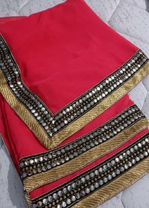 Red And Gold Toned Sequence Embroidered Saree