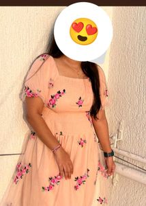 Peach Floral Embroidered Dress