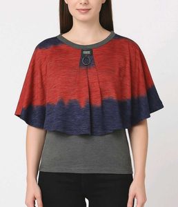 Stylish Two-Tone Cape top western flowy cotton