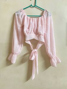 Pink Long Sleeve Crop Top