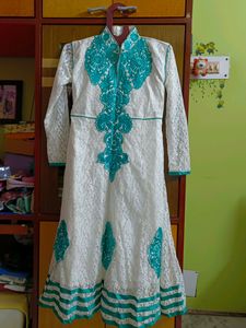 Beautiful White And Sea Green Anarkali