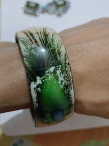 Vintage Peacock Feather Bangle Bracelet