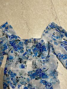 Blue Floral Sheer Top