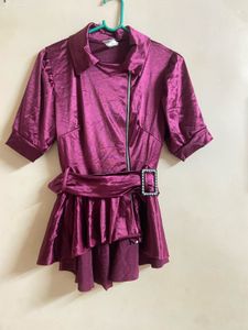 Burgundy Belted Peplum Top