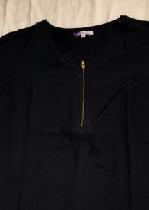 Navy Zip-Front Blouse