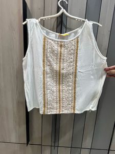 White Embroidered Tank Top