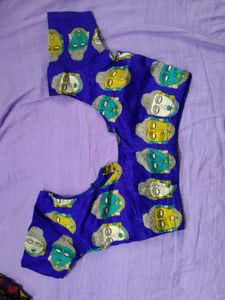 Blue Printed Readymade Blouse For Saree