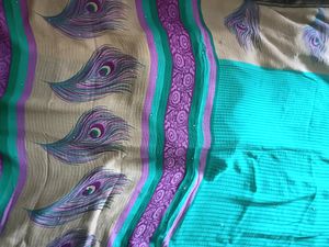 Chiffon Violet And Green Colour Saree