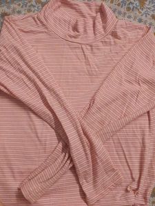 Pink Striped Mock Neck Top