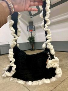 Crochet Ruffle Shoulder Bag