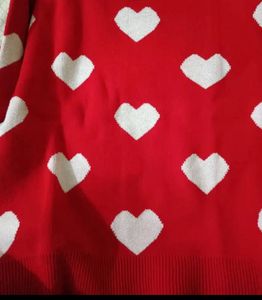 Red Heart Print Pullover Sweater