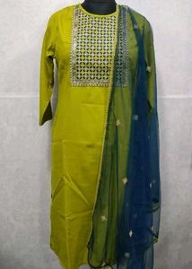 Stylish Green Embroidered Kurti with Dupatta