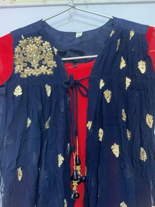 red umbrella long gown with designer cap full part