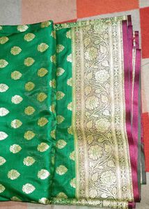 Green Banarasi Silk Saree with pink blouse