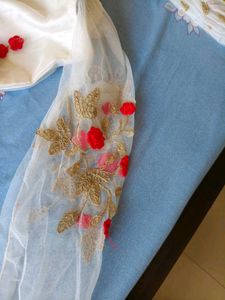 white and red gown