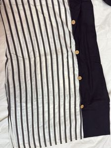 Striped Black And White Kurta with Button Design