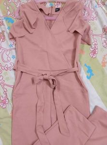 V-neck Waist Tie Basic Jumpsuit