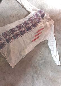Sheer White Tunic with Ethnic Print
