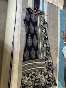 Navy &amp; White Printed Dress