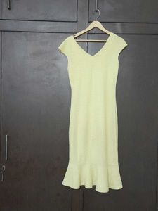 Yellow Knit Ruffle Hem Dress