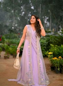 🆕️🆕️Lavender Indowestern Lehenga Saree with Shru