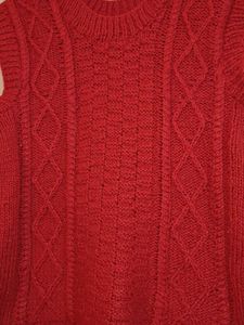Home Knit Half Sweater Red